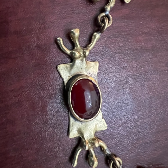 Brutalist Elegance Hand-Wrought Bronze Choker Carnelian Cabochons MCM Modernist - Picture 3 of 5